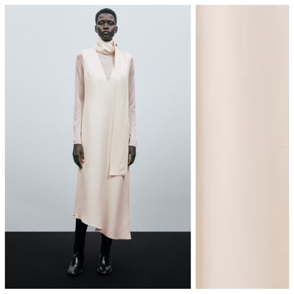 NWT. Massimo Dutti Cream Long Dress With Tie Detail. Size S. - Picture 1 of 10